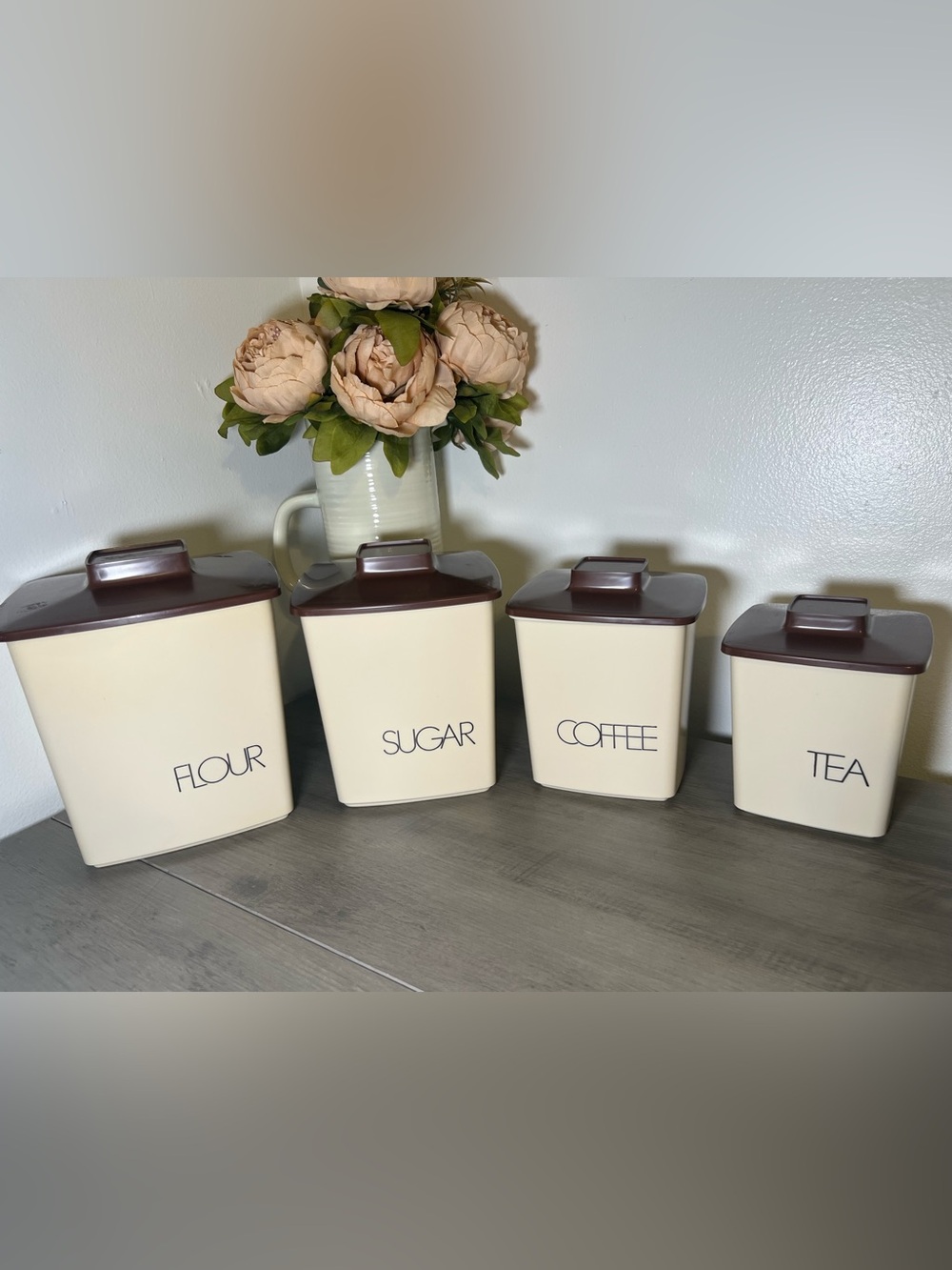 Cream & Brown 4 piece 1970 - 1980’s Nesting Canister Set, MCM
